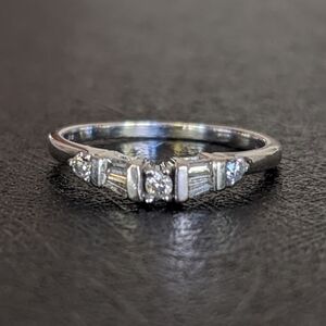Diamond 14K Solid White Gold Art Deco Ring